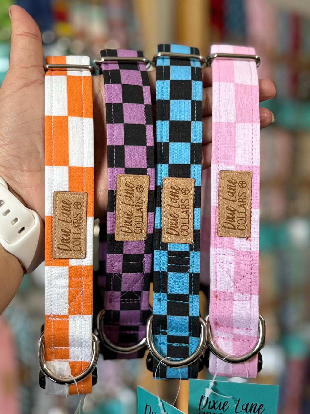 Purple and Black Checker Dog Collar