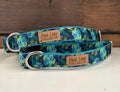 Teal Green Monstera Ribbon Dog Collar