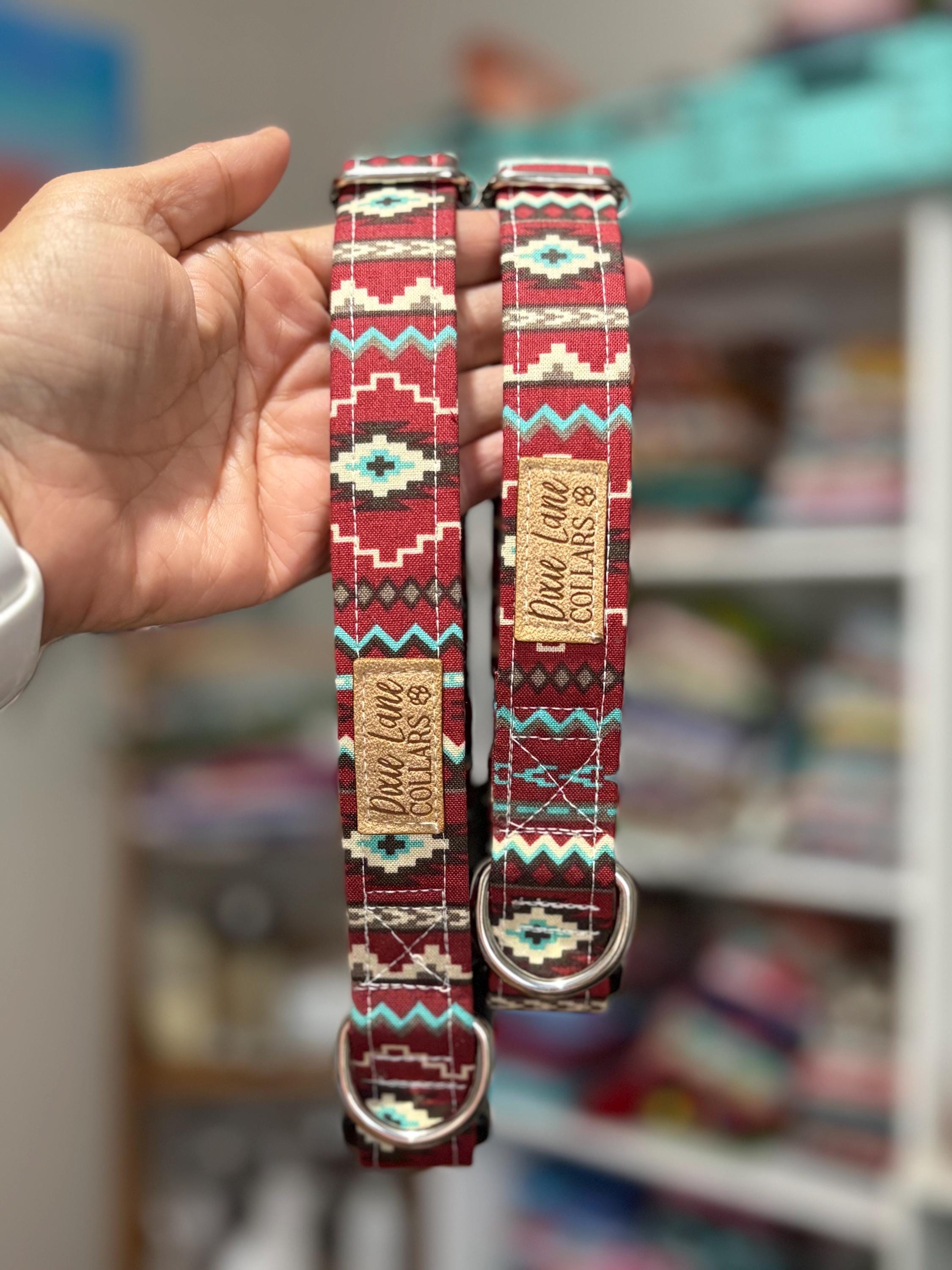 Maroon and Aqua Aztec Print Dog Collar