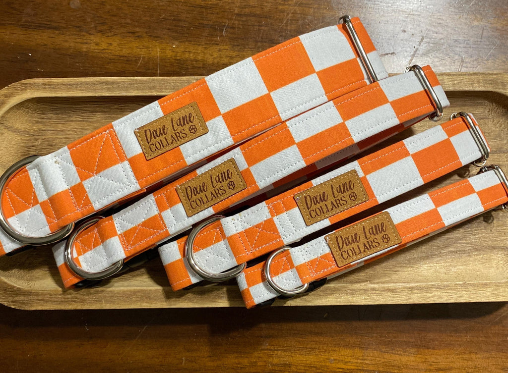 Orange Checkered Dog Collar
