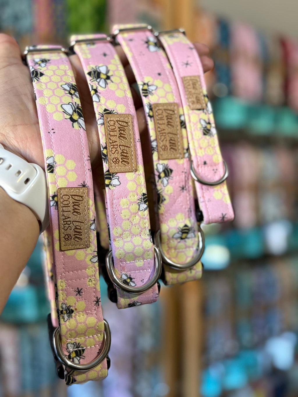 Pink Bees Dog Collar