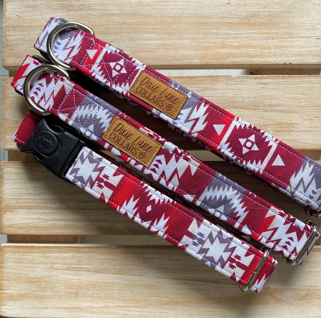Red Aztec Print Dog Collar