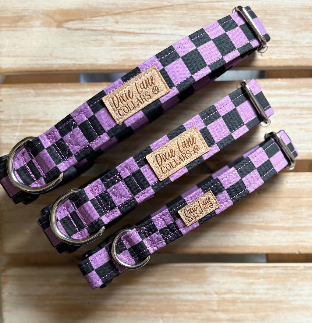 Purple and Black Checker Dog Collar