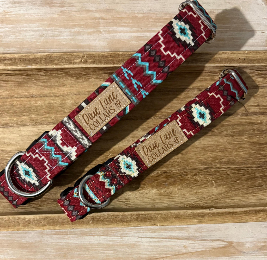 Maroon and Aqua Aztec Print Dog Collar