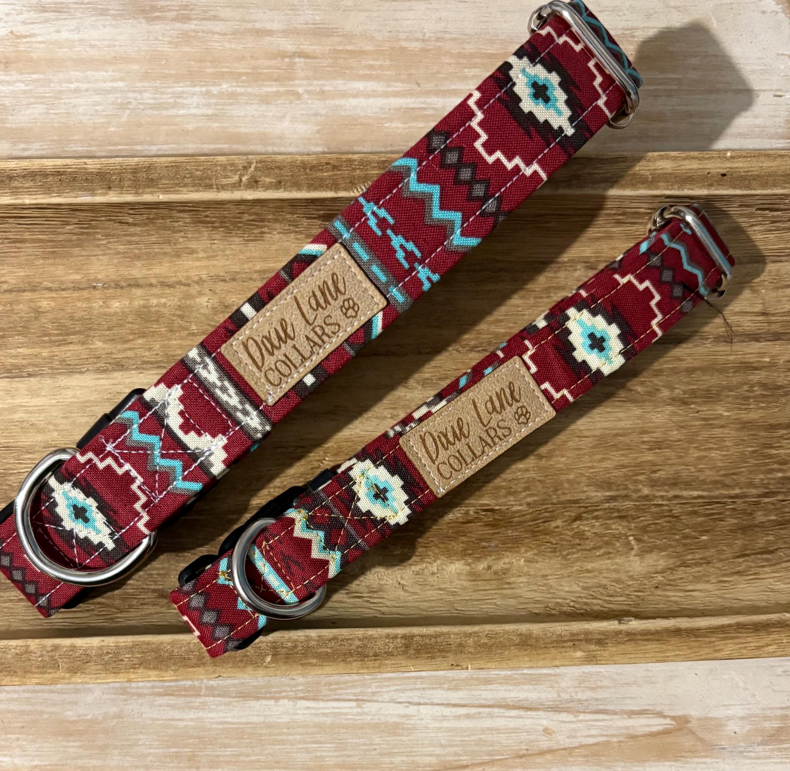 Maroon and Aqua Aztec Print Dog Collar