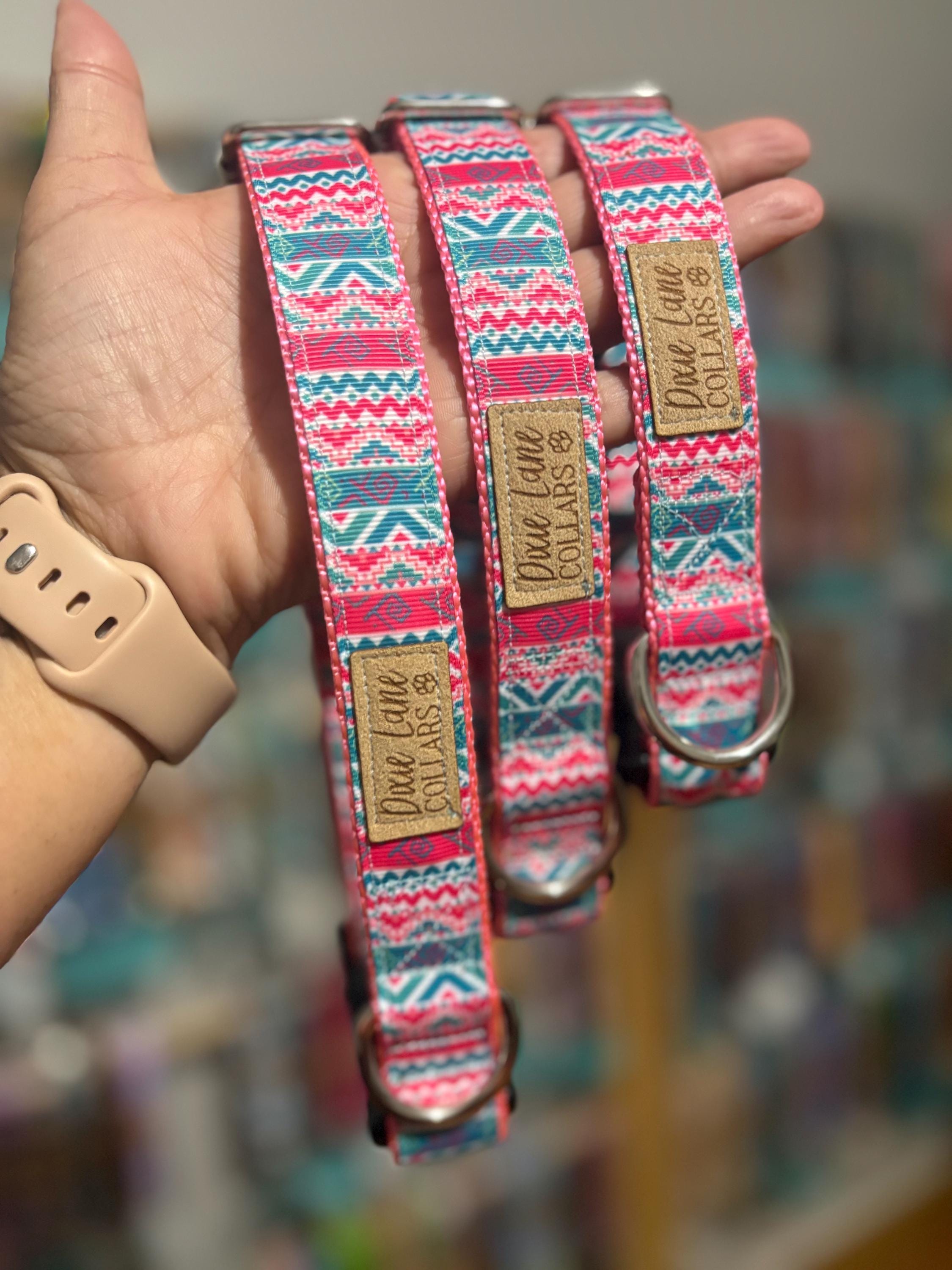 Pink Aztec Ribbon Dog Collar