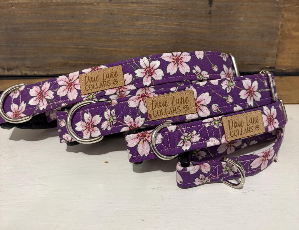 Purple Cherry Blossom Dog Collar