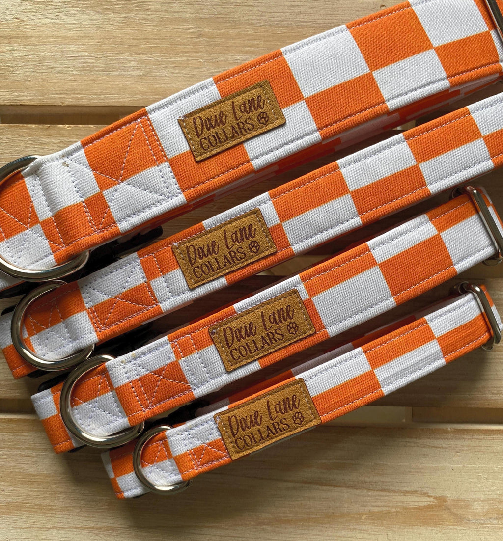 Orange Checkered Dog Collar