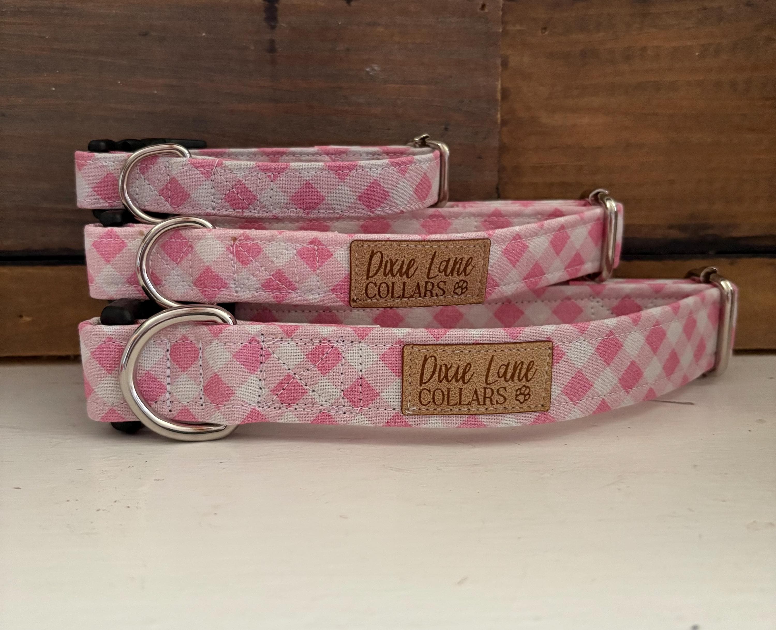 Pink Gingham Plaid Dog Collar