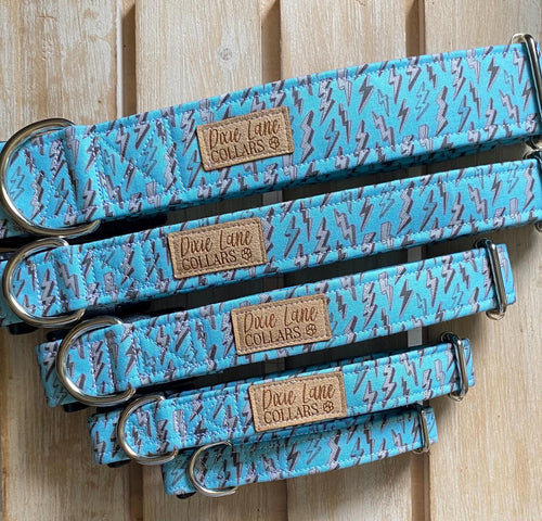 Blue Lightning Bolts Dog Collar