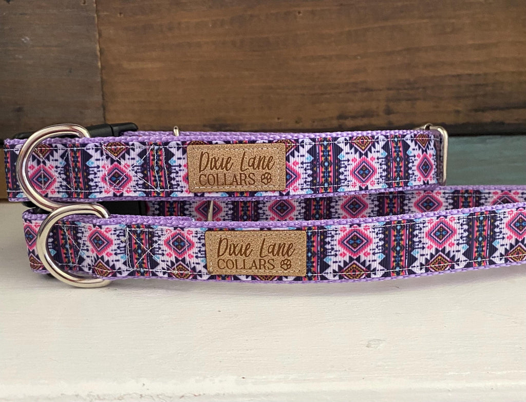 Purple Aztec Ribbon Dog Collar