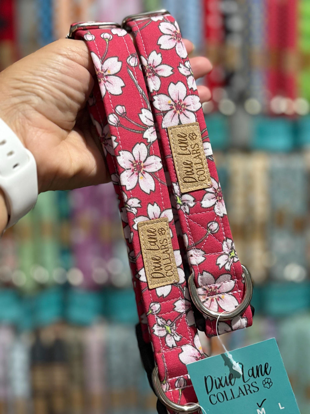 Red Cherry Blossom Dog Collar