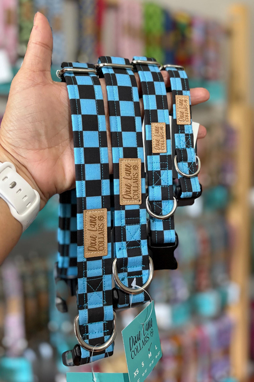 Blue and Black Checker Dog Collar