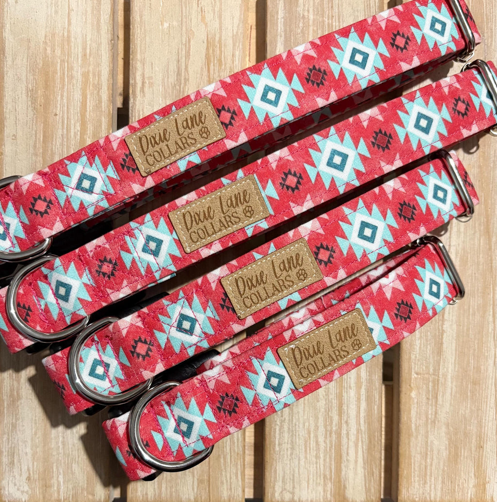 Coral Aztec and Mint Dog Collar