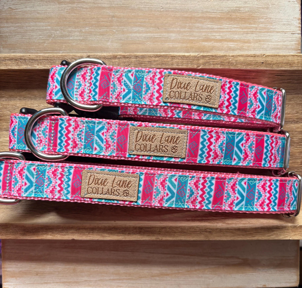 Pink Aztec Ribbon Dog Collar