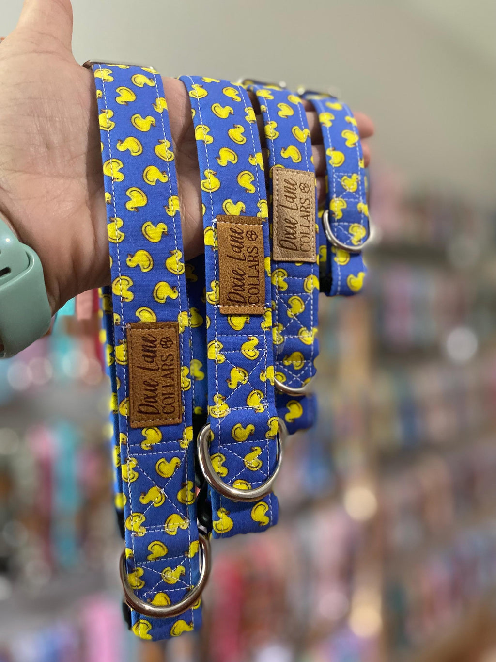 Blue Rubber Ducks Dog Collar