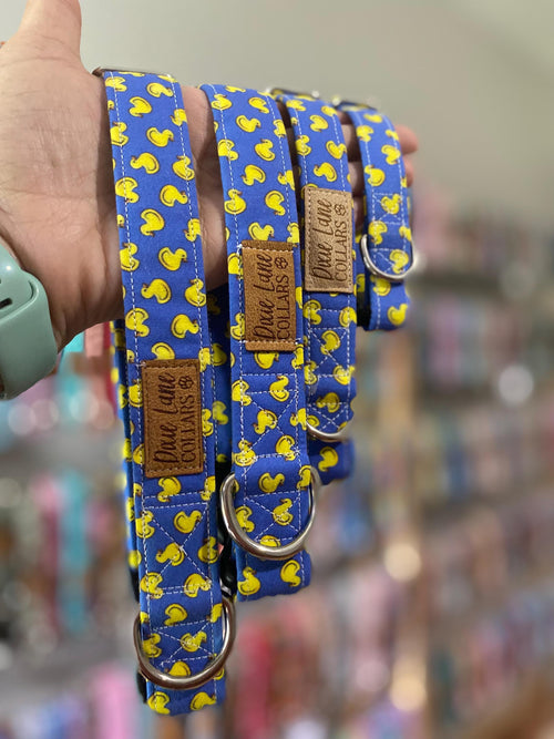 Blue Rubber Ducks Dog Collar