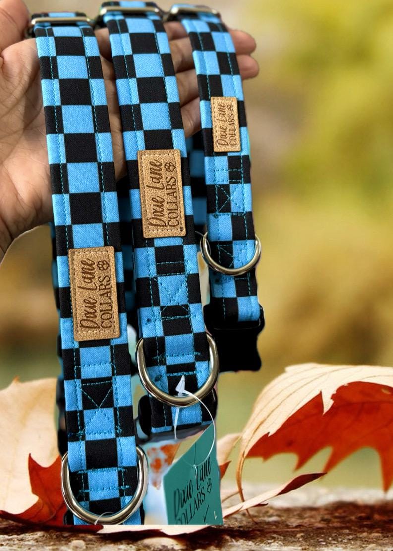Blue and Black Checker Dog Collar