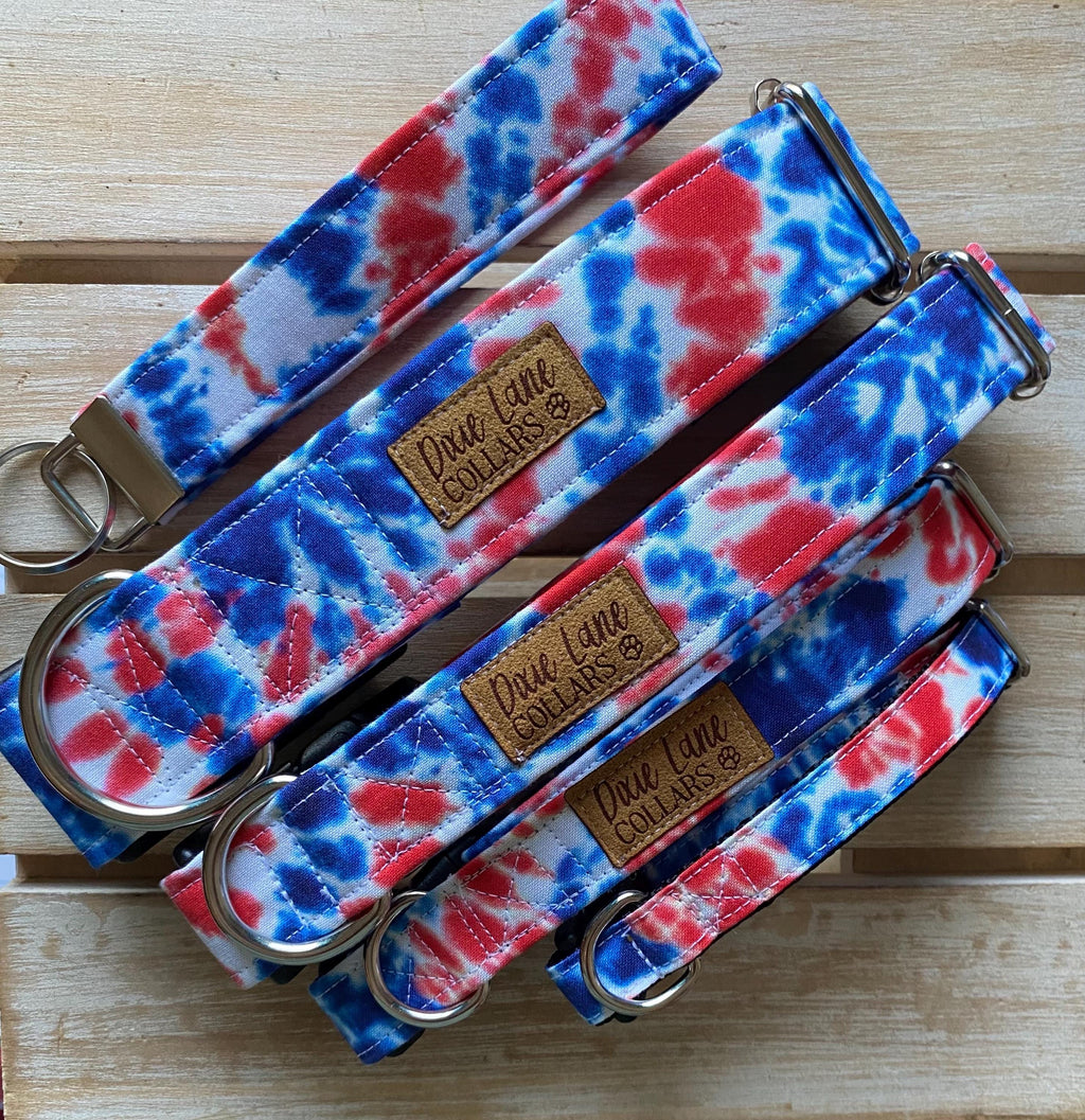 Red White and Blue Tie Dye Dog Collar