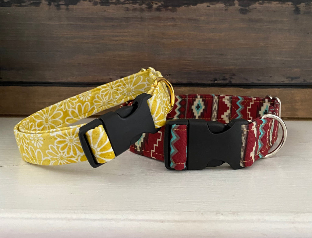 Maroon and Aqua Aztec Print Dog Collar