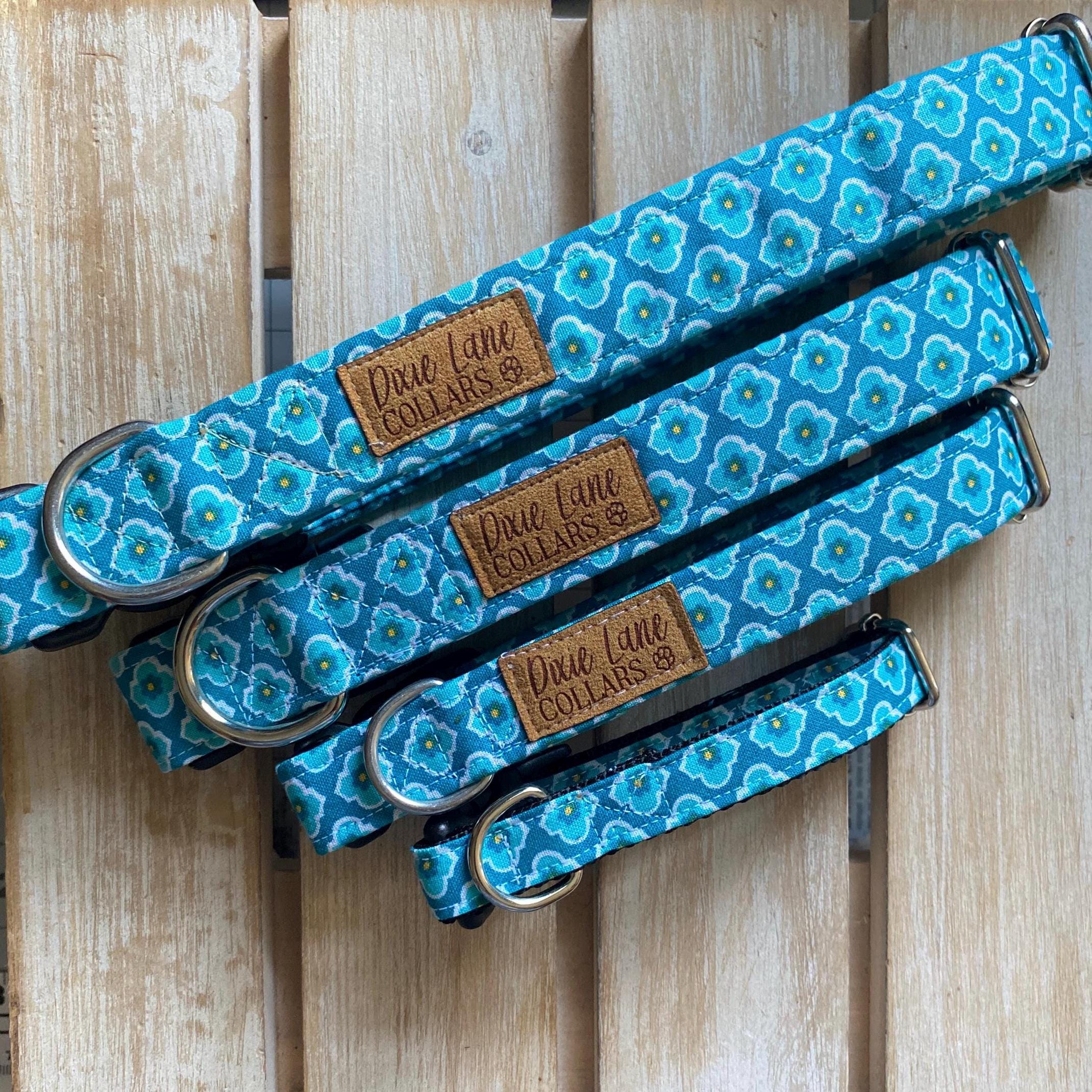 Teal Medallion Floral Print Dog Collar