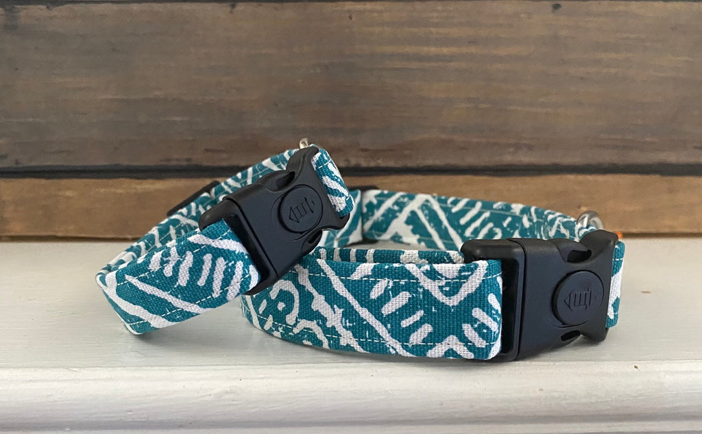 Teal Boho Aztec Dog Collar, Southwestern Tribal Pattern, Dixie Lane Collars