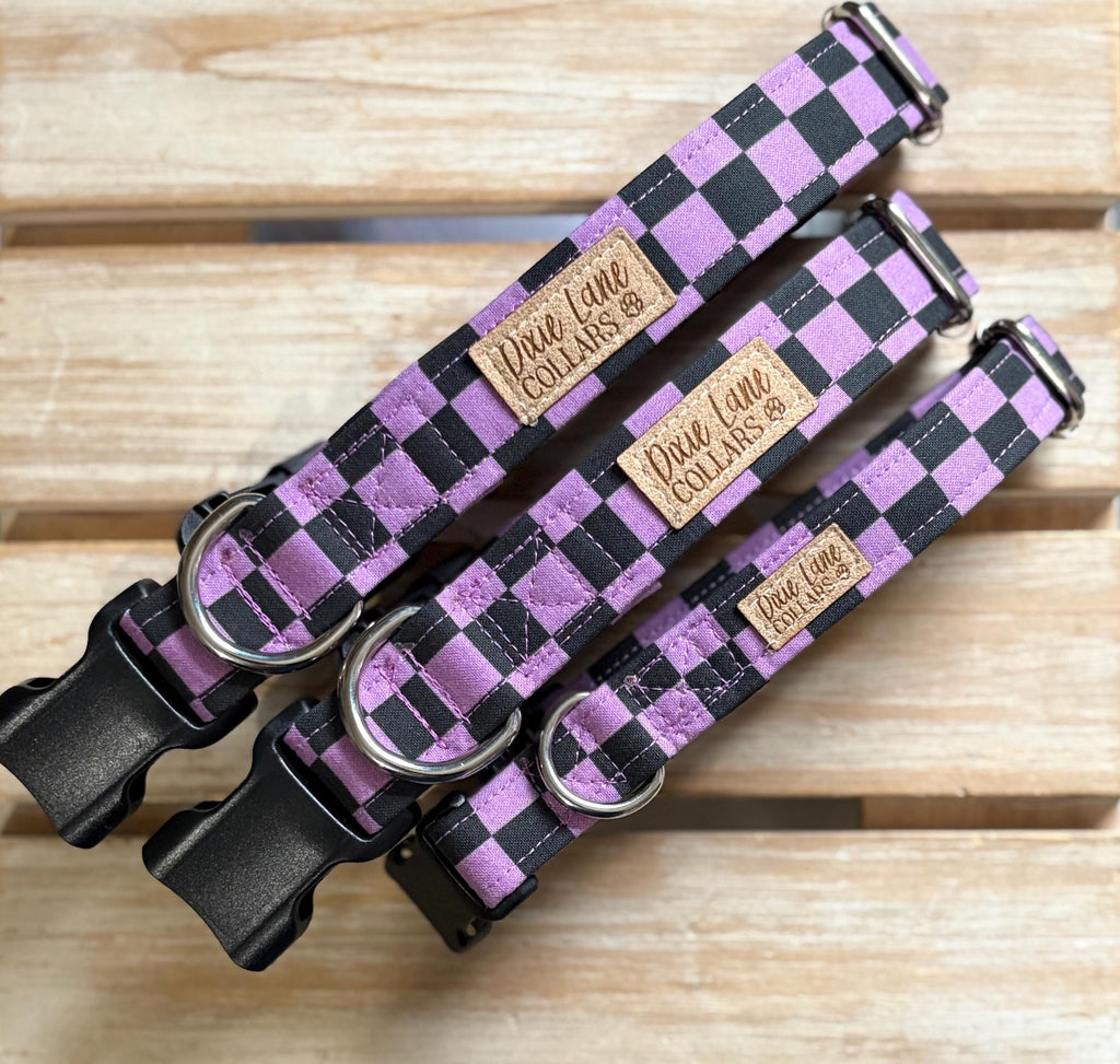 Purple and Black Checker Dog Collar