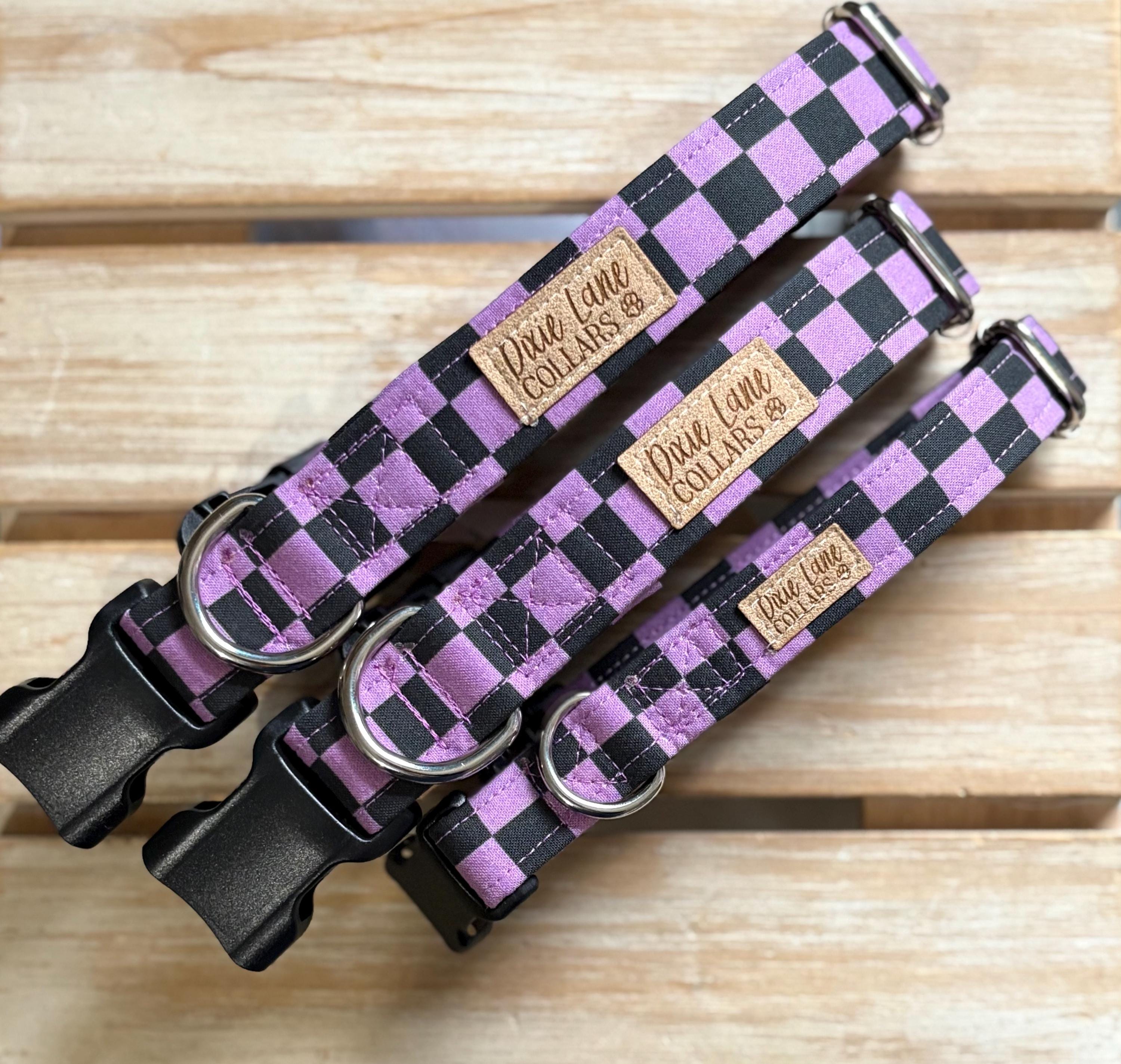 Purple and Black Checker Dog Collar