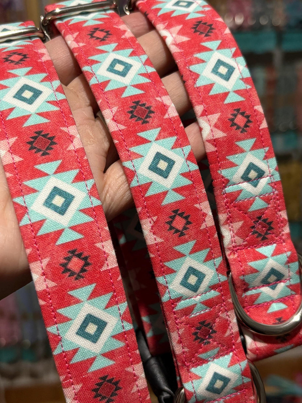 Coral Aztec and Mint Dog Collar