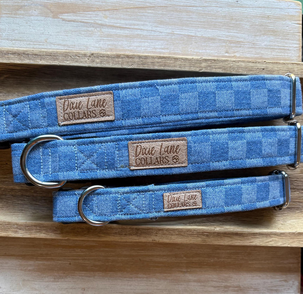Blue Denim Checker Collar