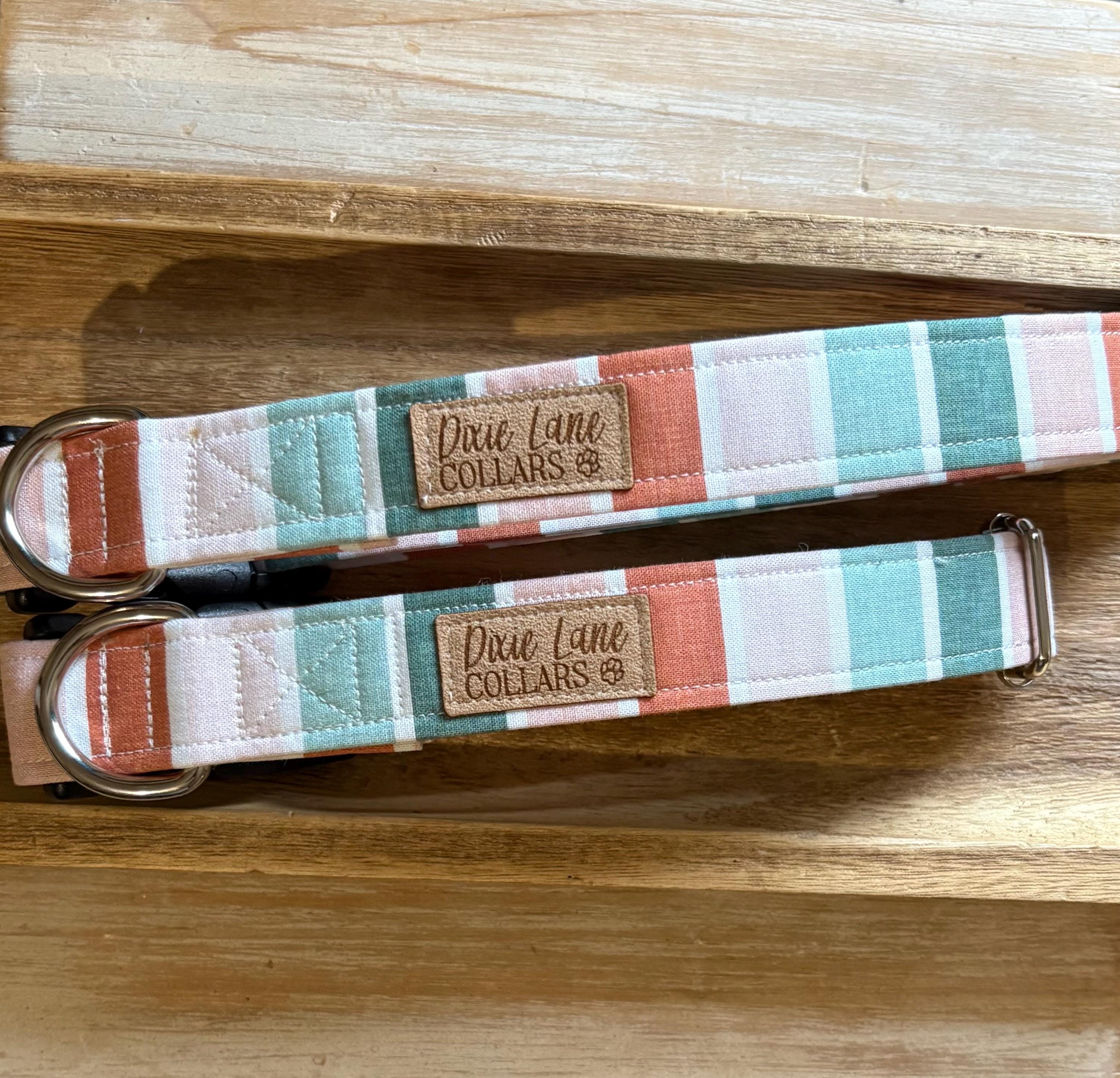 Terra cotta and Blue Sunset Stripe Dog Collar