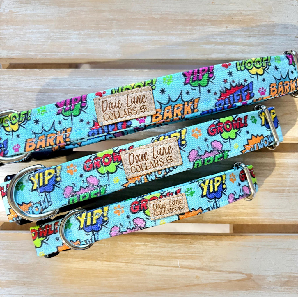 Retro Comic Strip Style Fabric Dog Collar