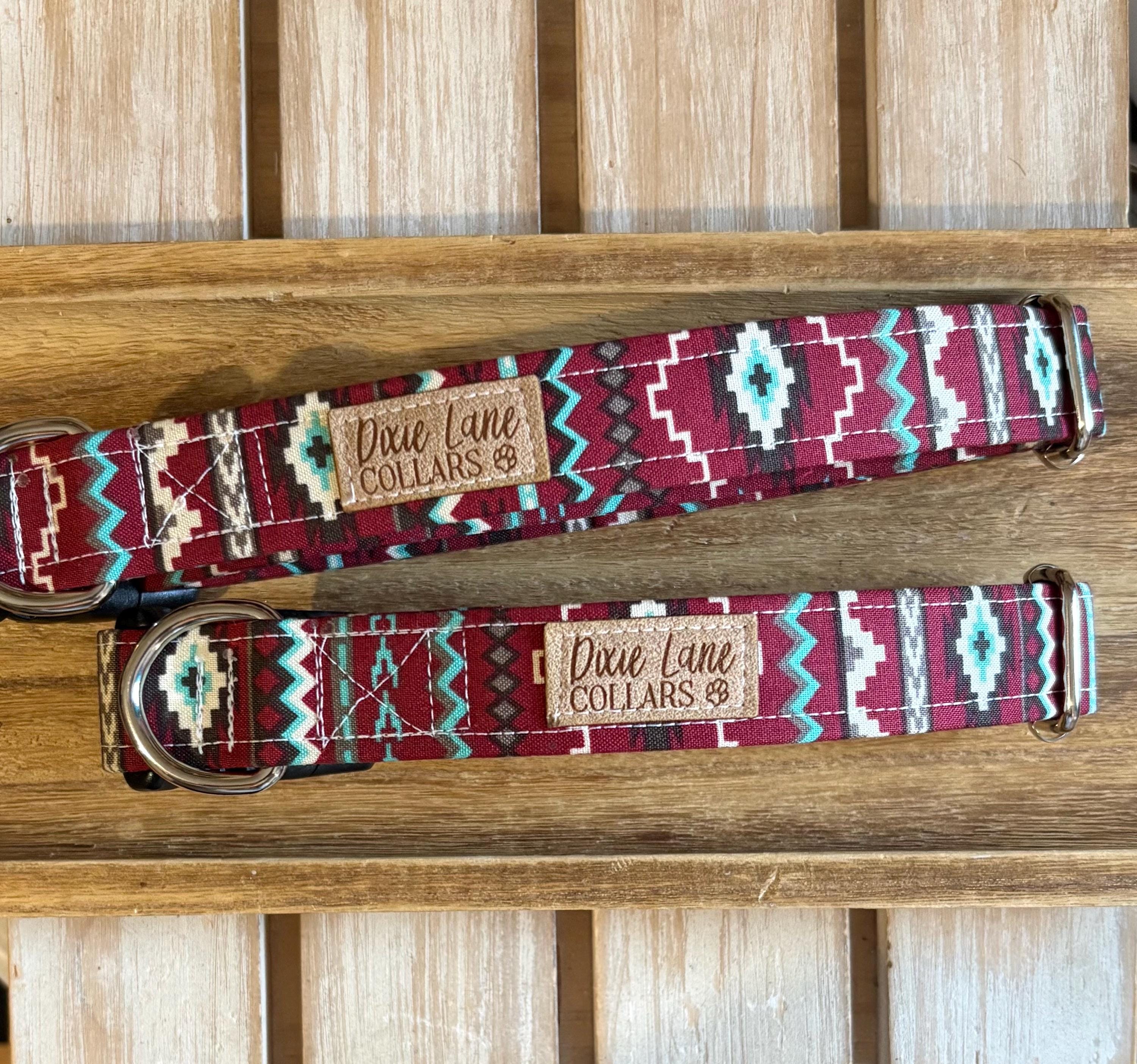 Maroon and Aqua Aztec Print Dog Collar