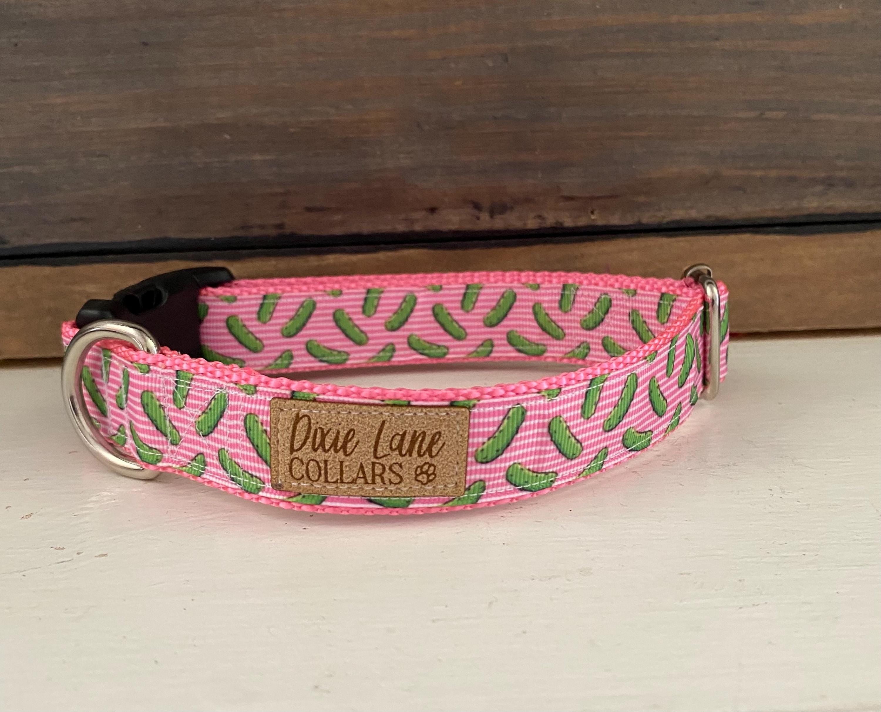 Pink Striped Pickles Dog Collar
