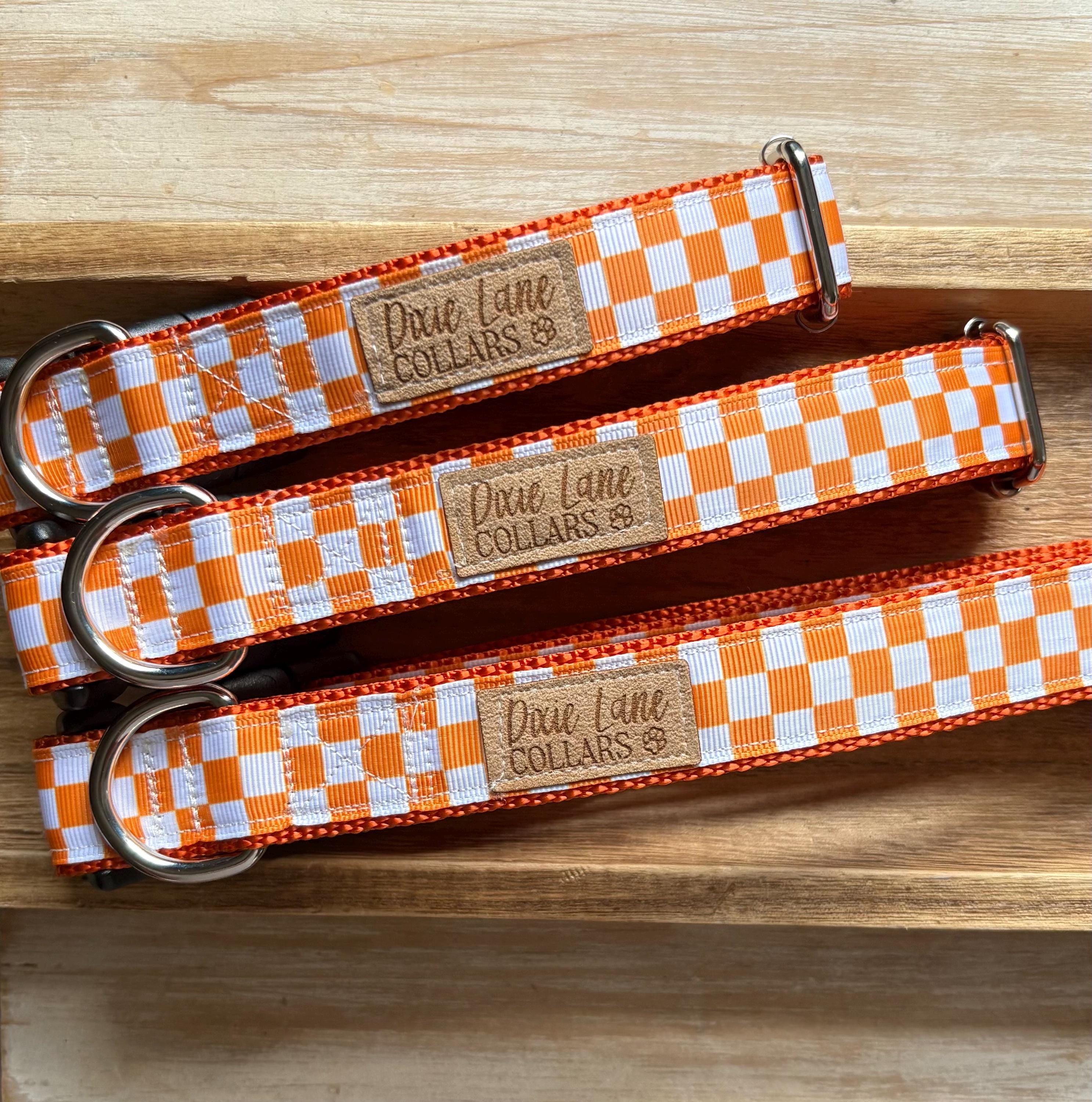 Orange Checkered Ribbon Dog Collar