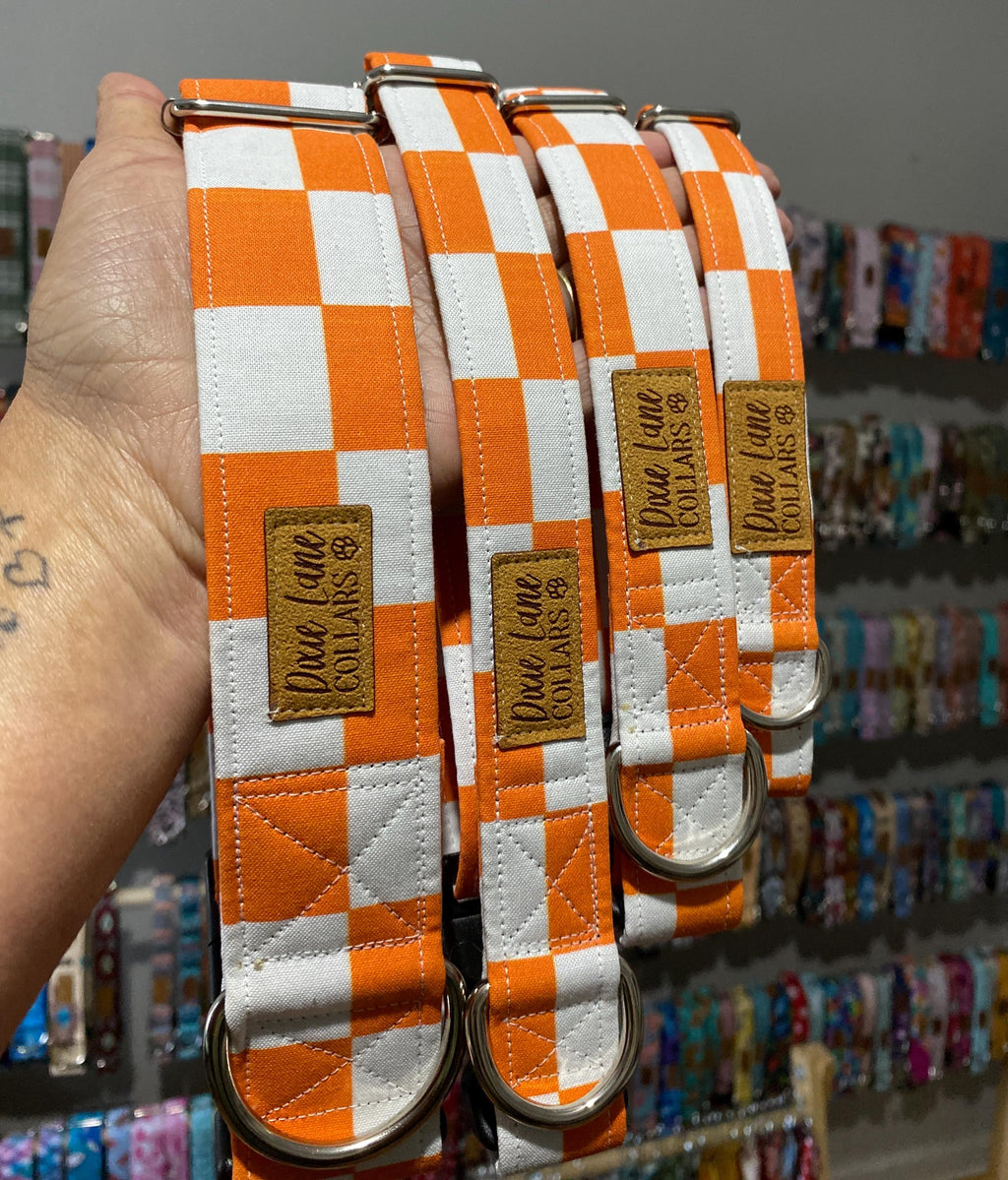 Orange Checkered Dog Collar