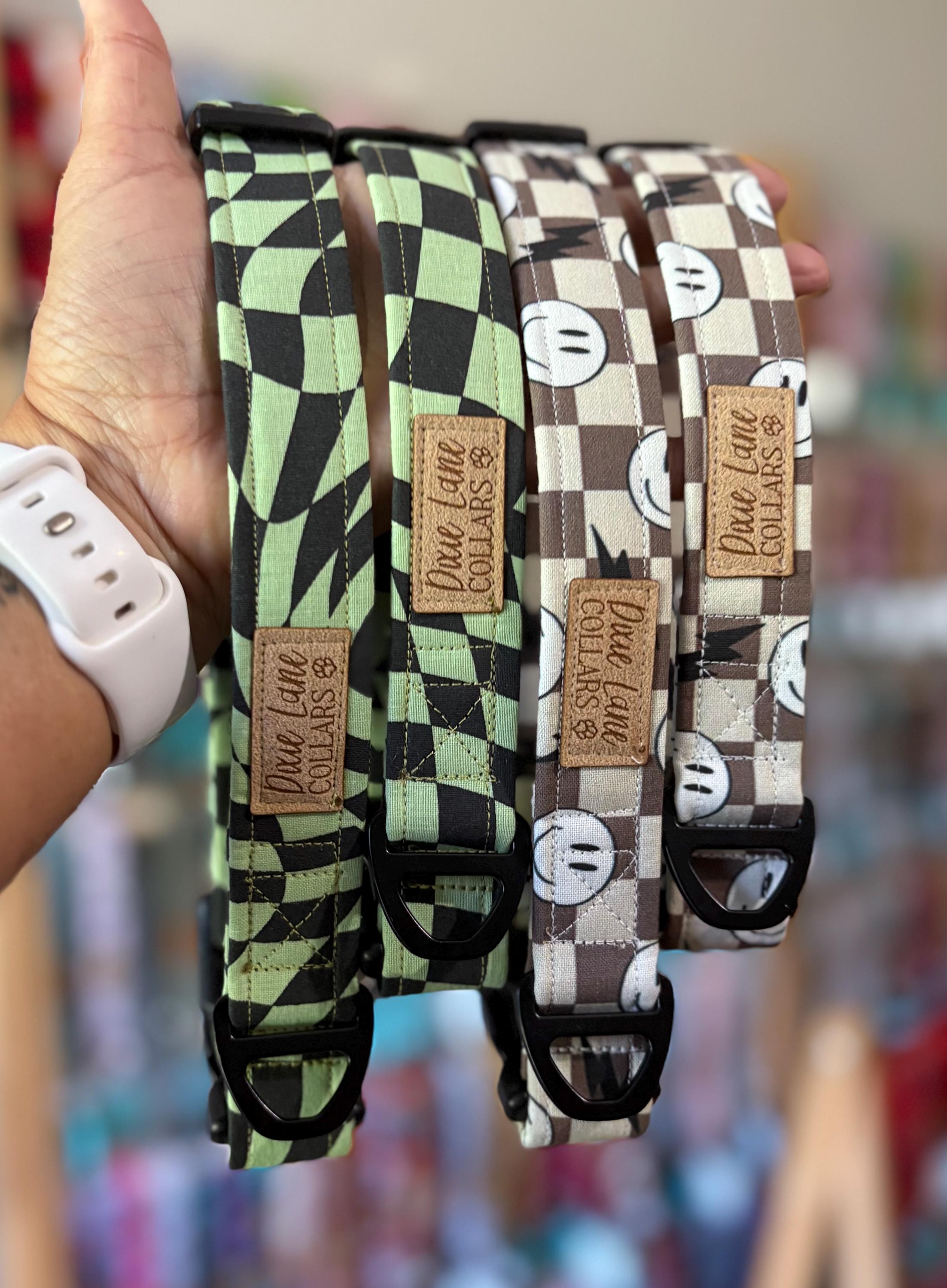 Brown Smiles Checker Dog Collar