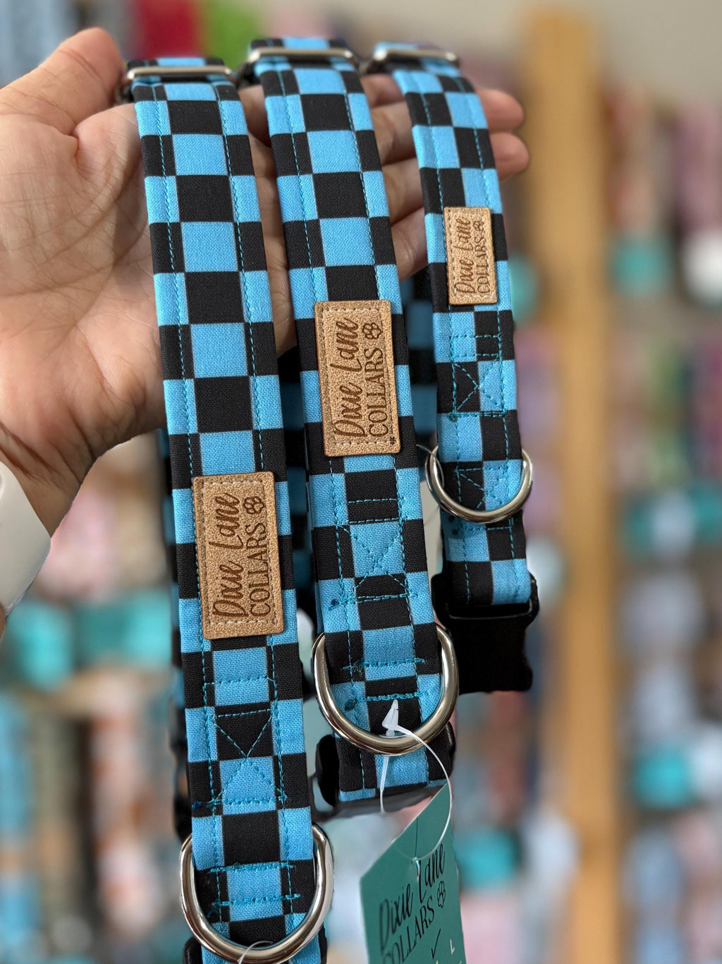 Blue and Black Checker Dog Collar