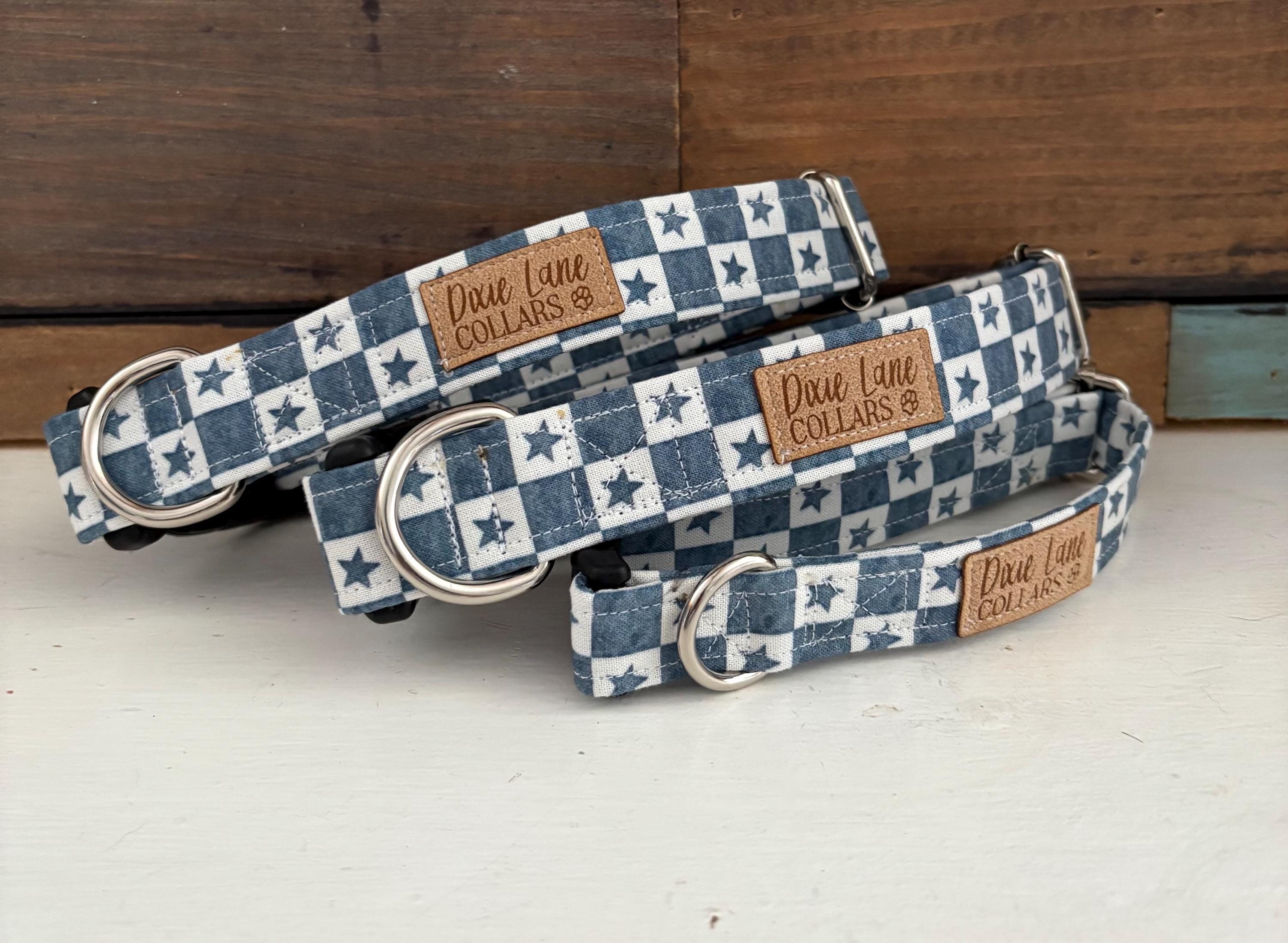 Checkered Stars Denim Print Dog Collar