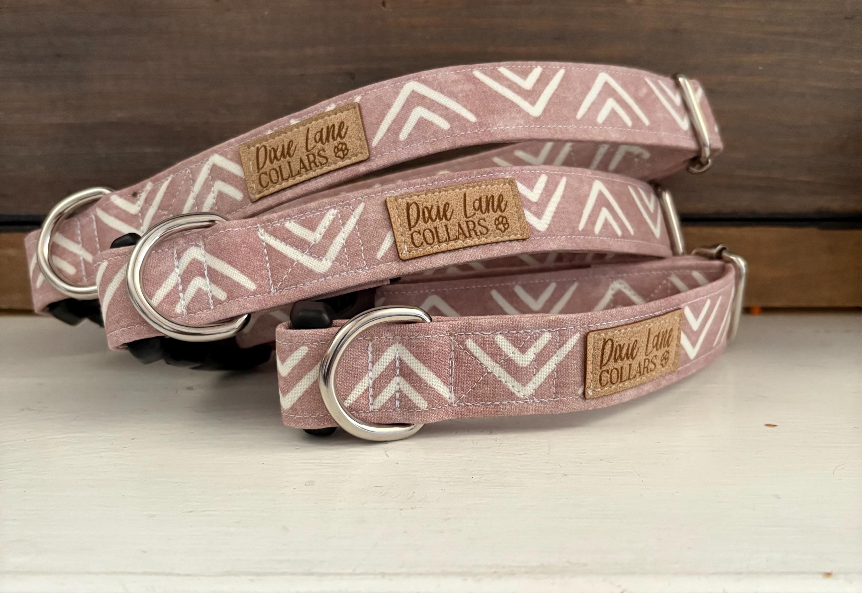 Pink Chevron Fabric Dog Collar