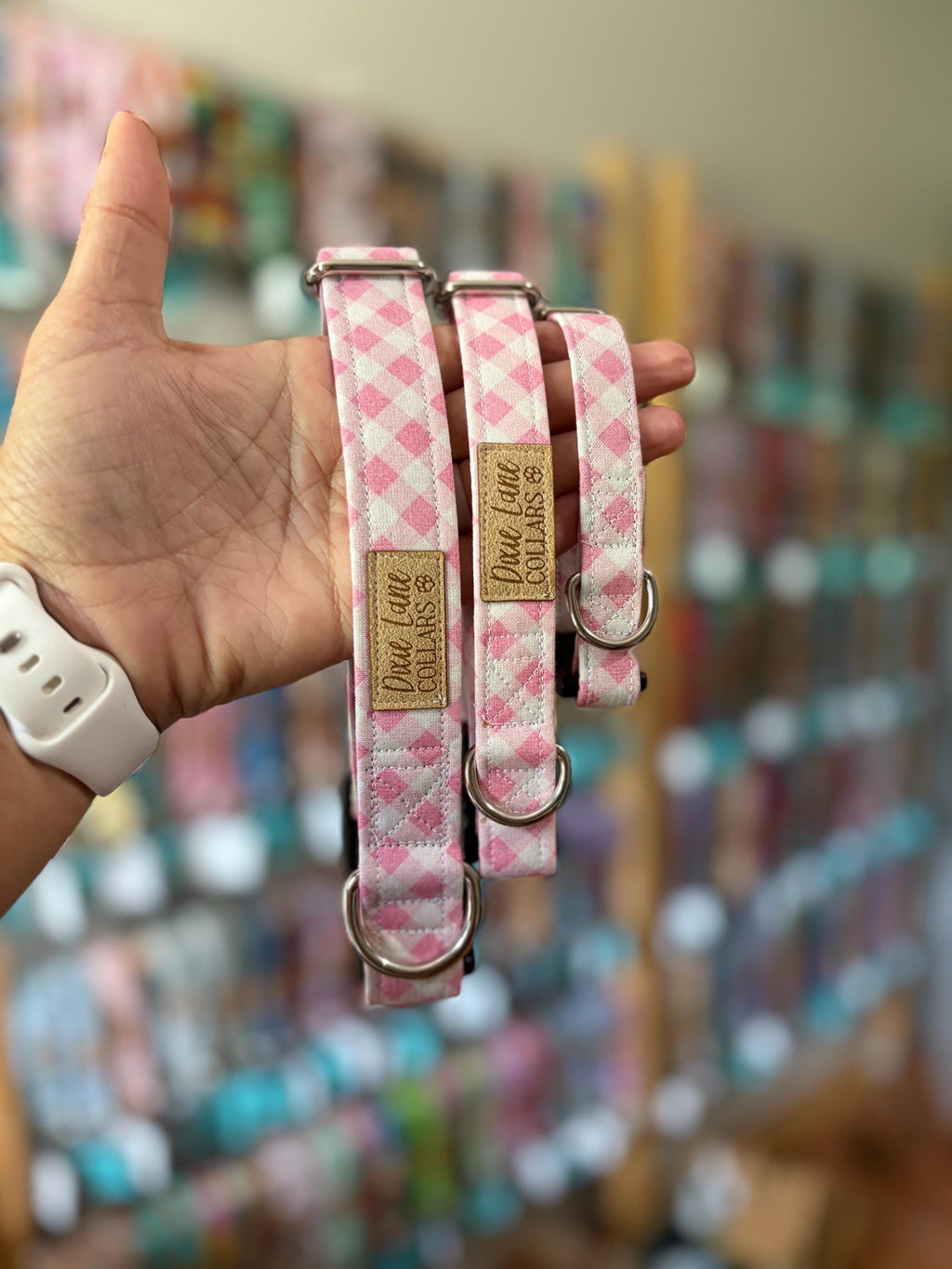 Pink Gingham Plaid Dog Collar