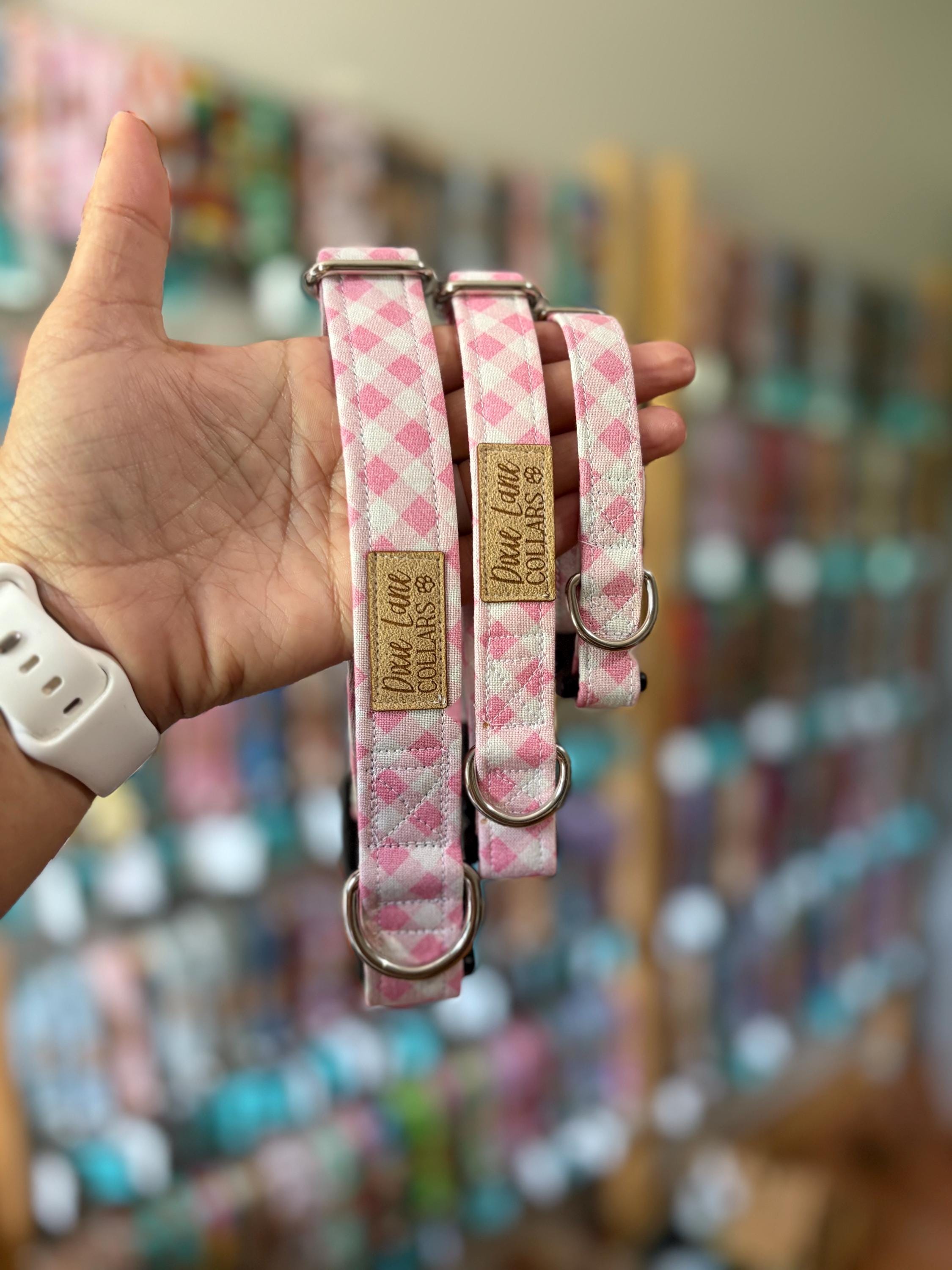 Pink Gingham Plaid Dog Collar
