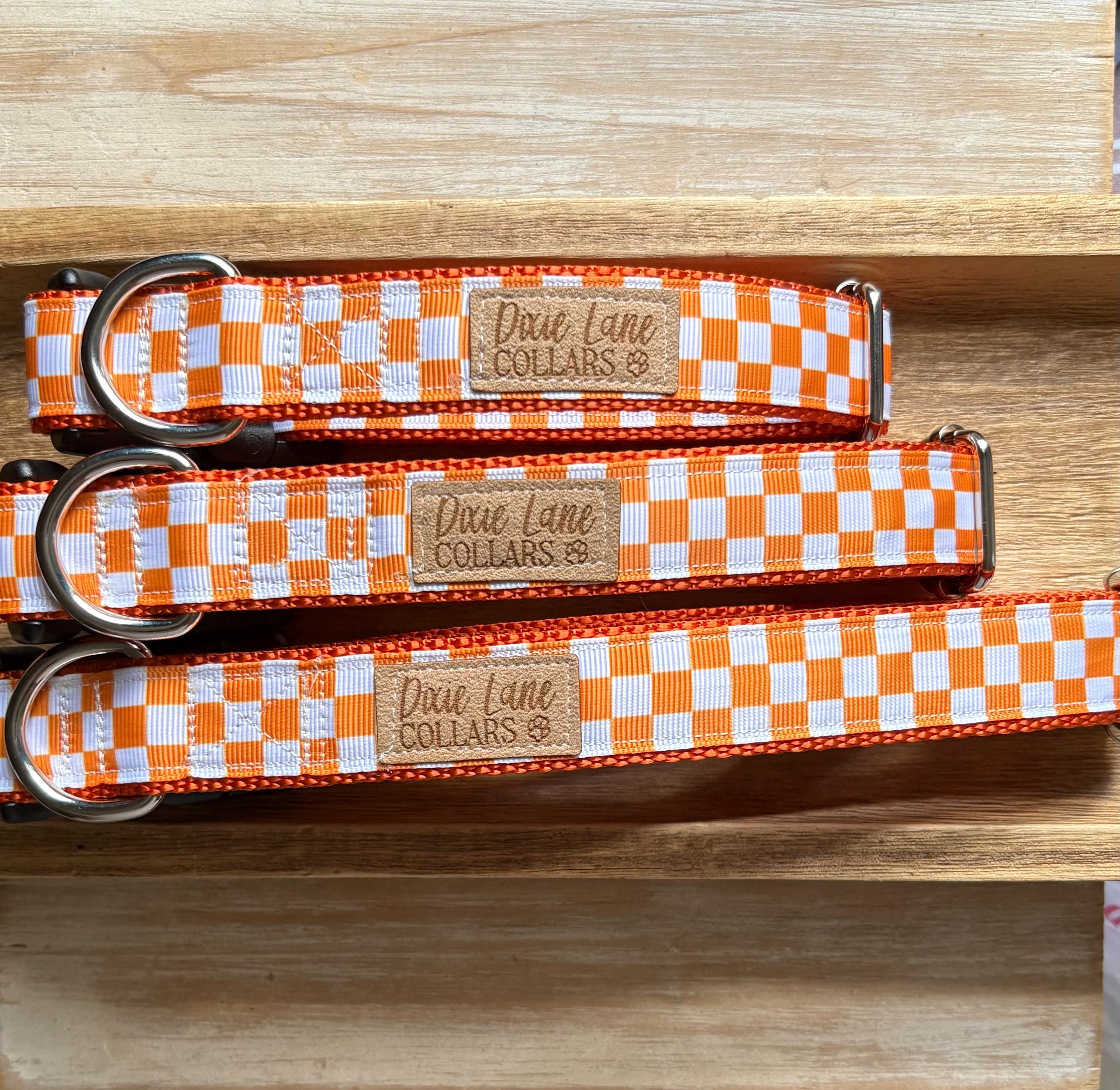 Orange Checkered Ribbon Dog Collar
