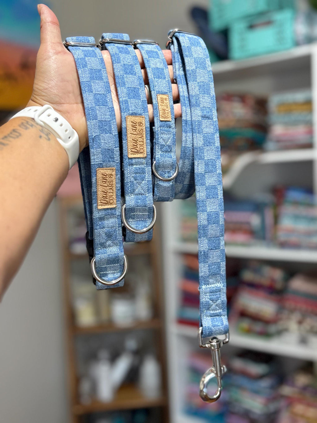 Blue Denim Checker Collar