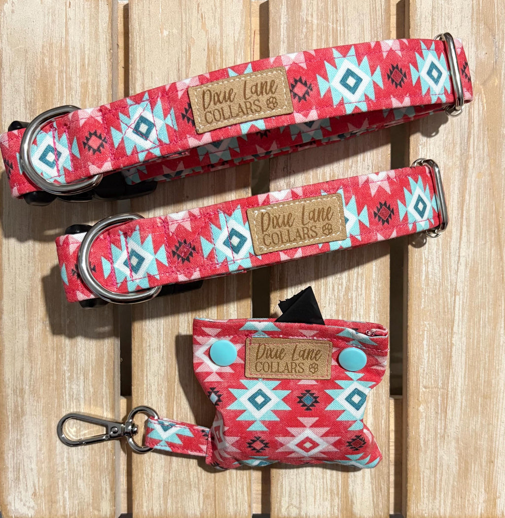 Coral Aztec and Mint Dog Collar