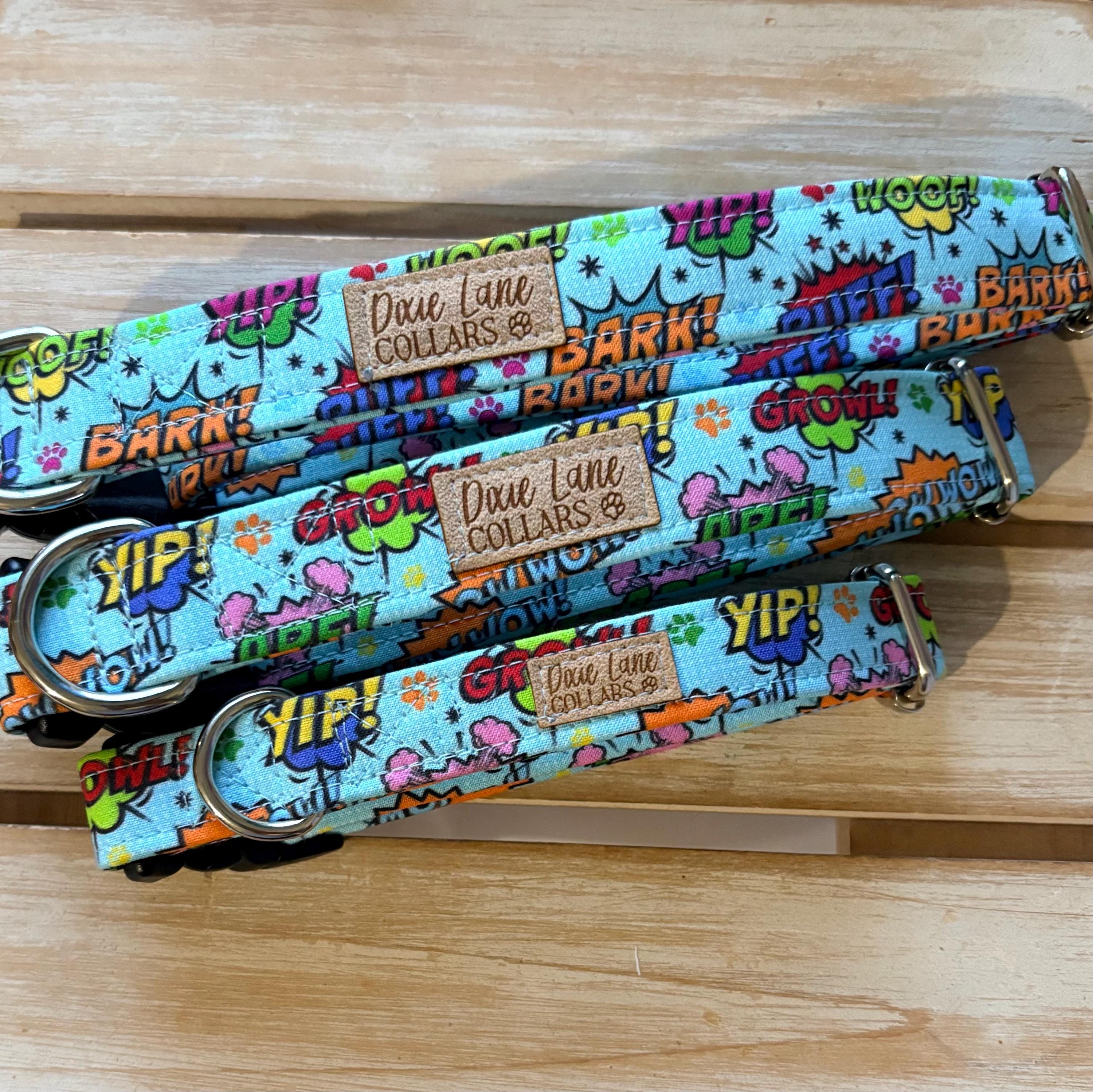 Retro Comic Strip Style Fabric Dog Collar