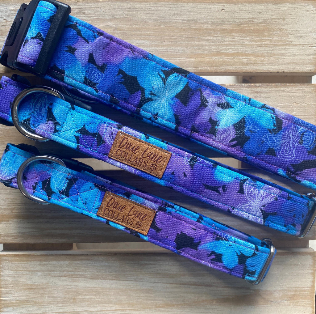 Purple and Blue Butterflies Dog Collar