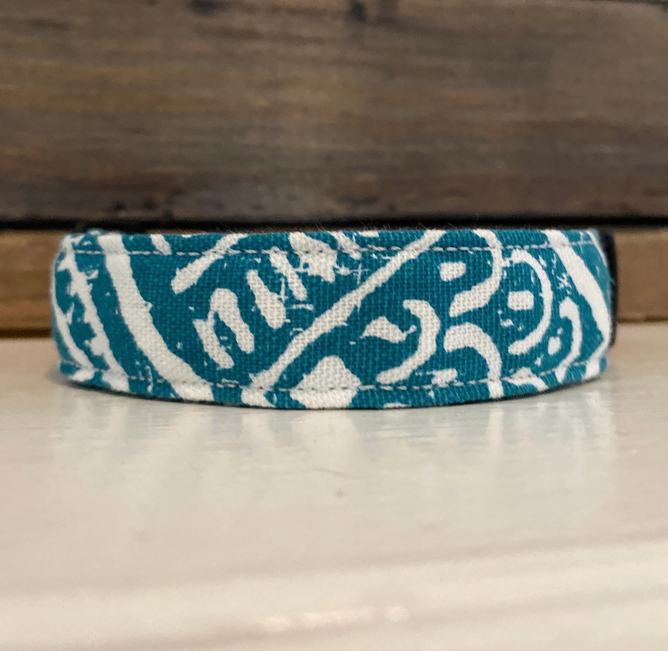 Teal Boho Aztec Dog Collar, Southwestern Tribal Pattern, Dixie Lane Collars
