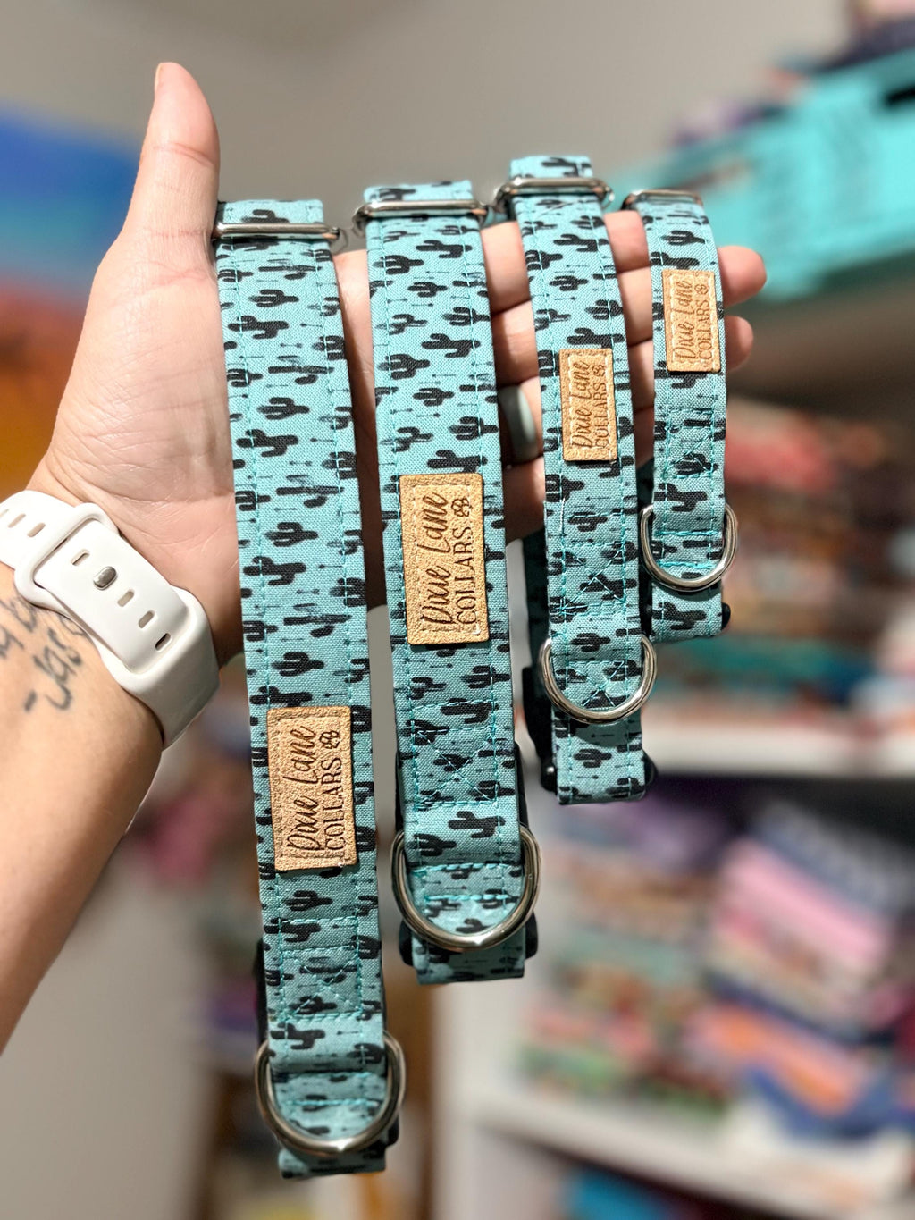 Teal Western Cactus Dog Collar