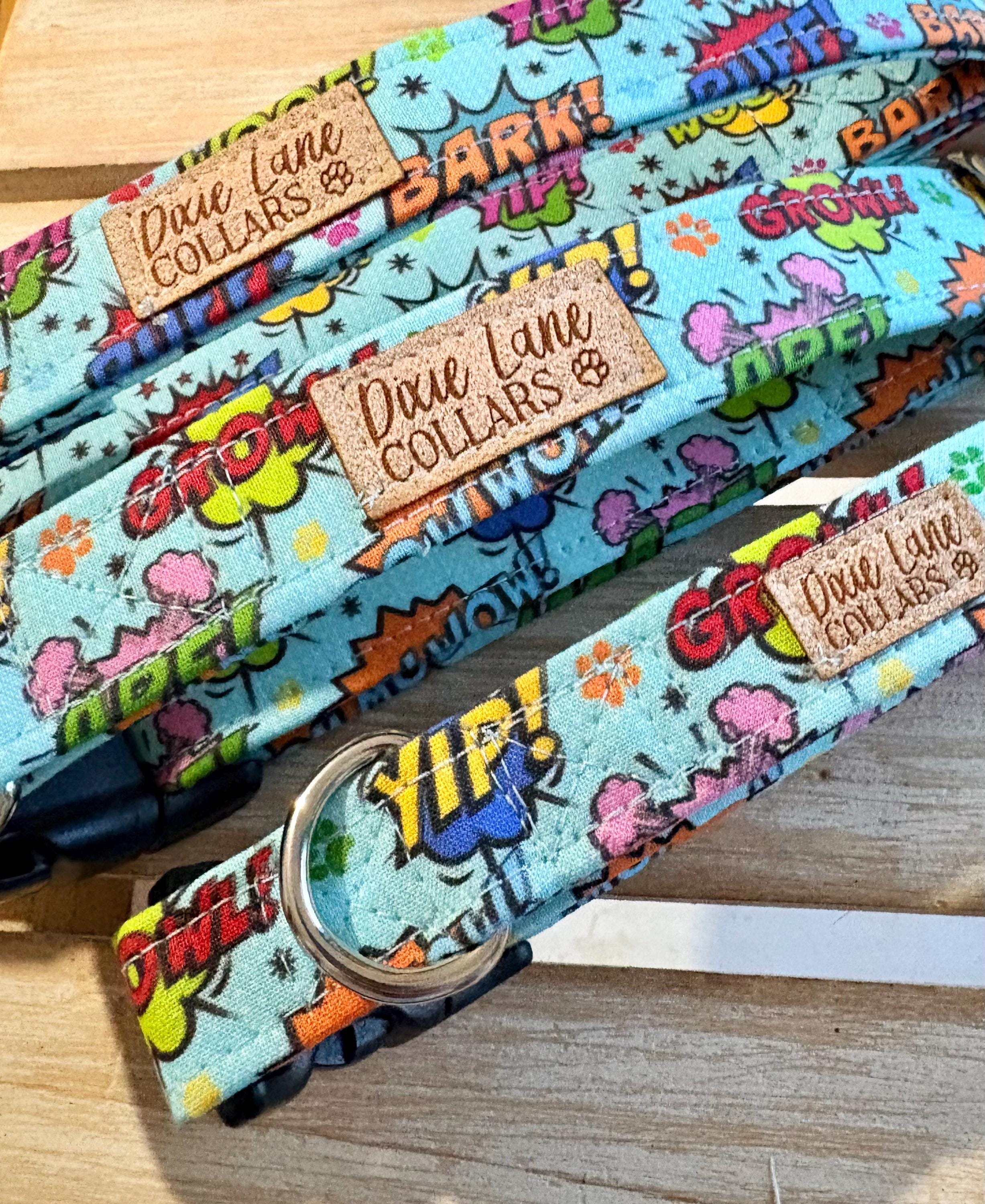 Retro Comic Strip Style Fabric Dog Collar